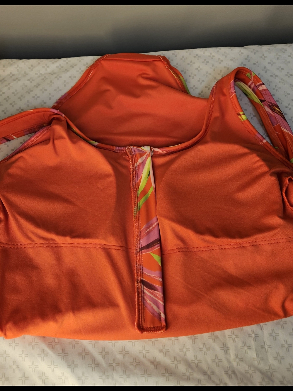 Old Navy Women M Regular Orange Tropical Floral One-Piece Swimsuit Zip Front - Picture 12 of 14